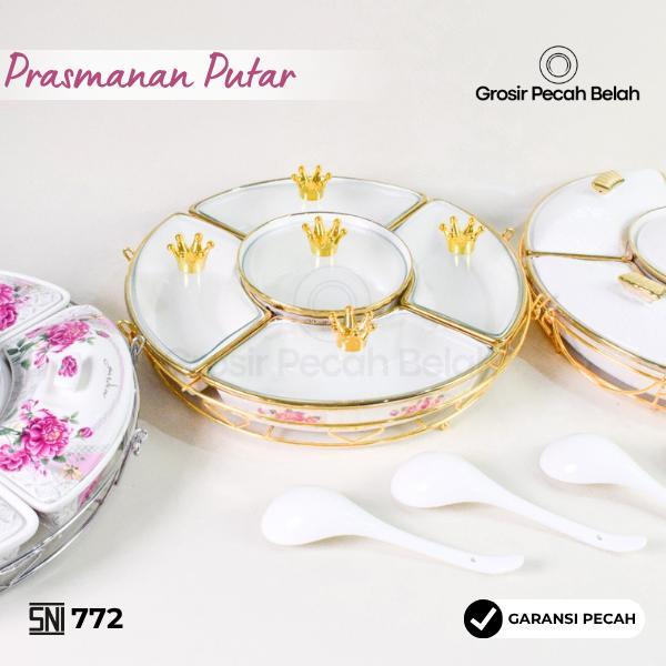 Terlaris Fiorenza - Prasmanan Putar Keramik Set Wadah Saji Mewah Estetik Motif Marble Linning Gold