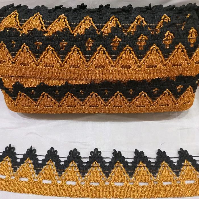Renda Hias Motif Mahkota Warna Hitam Lebar 5 cm Panjang 20 Yard per Rol