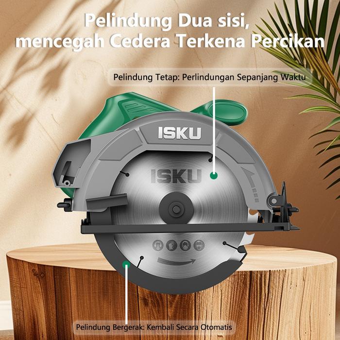 tokobryani ISKU Circular Saw 7 Inch Mesin Gergaji Listrik Potong Belah Kayu Triplek Papan Serkel