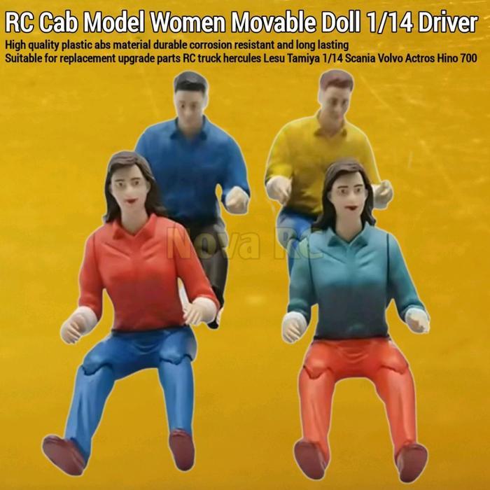 Boneka pengemudi pria wanita untuk kabin shell RC truk crane loader eksavator 1/14 hercules lesu