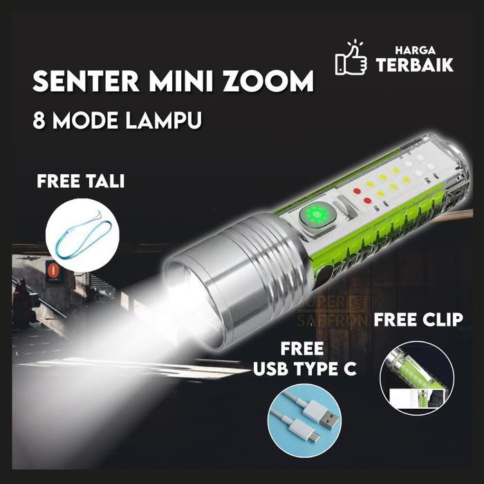 READY Senter Zoom Mini 8 Mode 500 Lumens Super Terang LED Flashlight MX-520A
