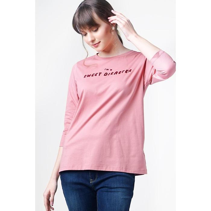 Bodytalk Wanita Elisheva Kaos Wanita Lengan Panjang Katun Jersey Pink Body Fit Crew Neck M Kaos Wani