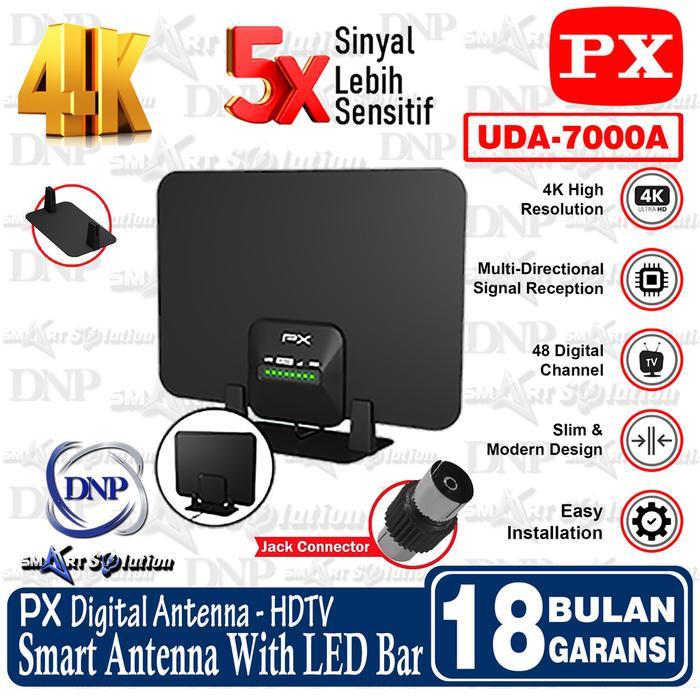 PX UDA-7000A Antena TV Digital Indoor Dinding DVB-T2 + Booster LED Televisi Hitam Slim Modern Design