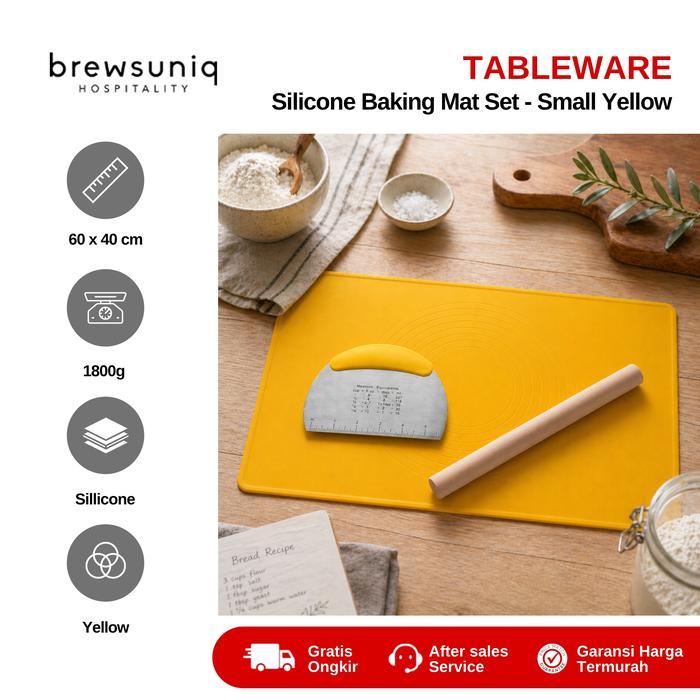 Alas Baking Silikon Kuning Set dengan Rolling Pin dan Pisau 60x40cm Non-Stick