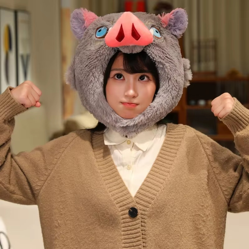 Anime Hashibira Inosuke Plush Hat Demon Slayer Cosplay Keep Warm Couple Caps Cute Y2K Headwear