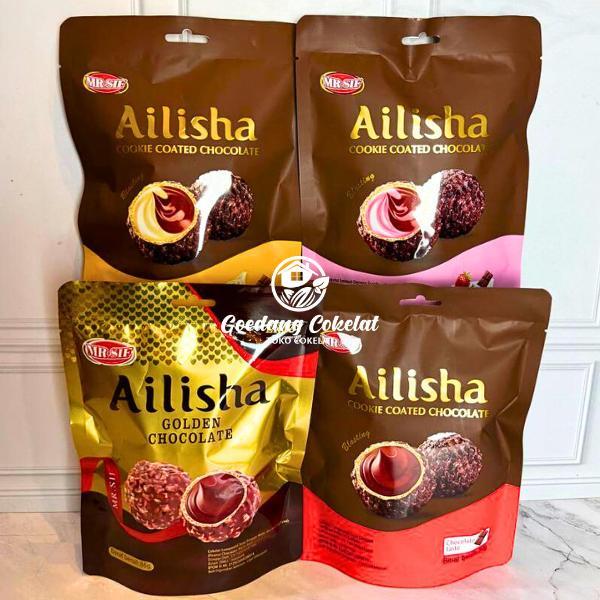 Ailisha Chocolate Cokelat Coklat Ailisha 70Gr Mr.Sif Ailisha Golden Cookie Coated Strawberry Milk