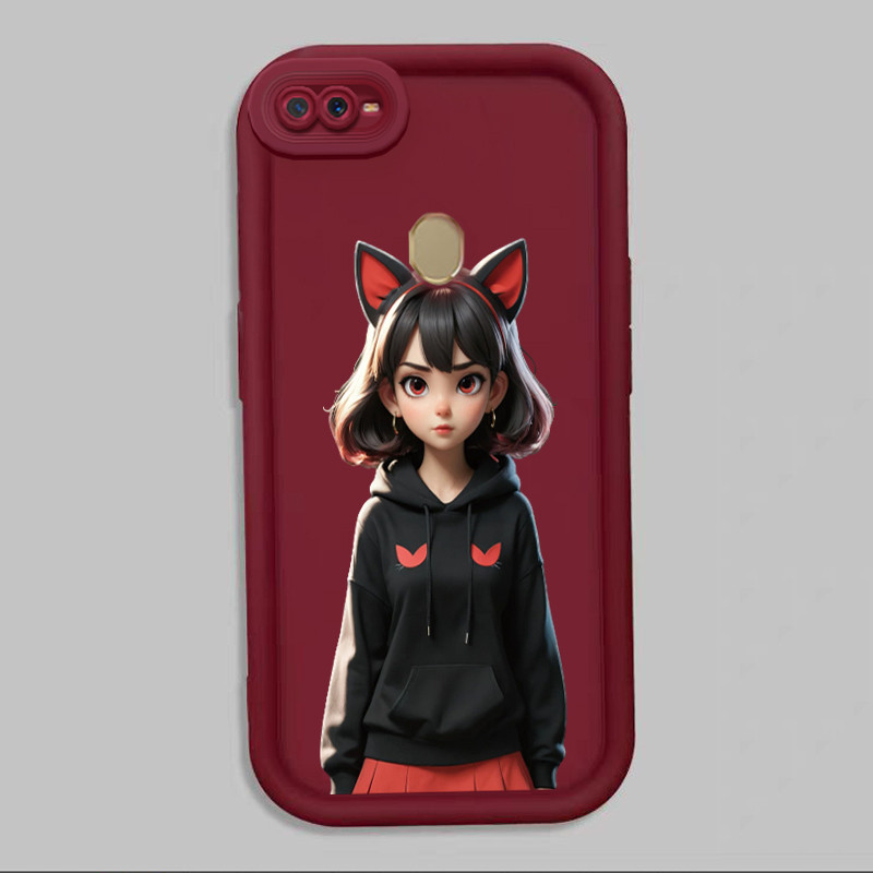 Casing Hp untuk OPPO A7 A5s A12 A12s A11K Case Gadis bertelinga kucing Kasing silikon Cesing Model B