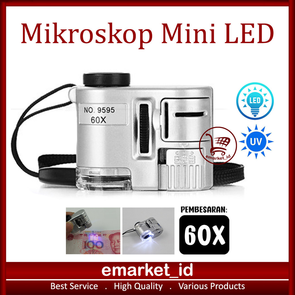 EM Mikroskop Mini LED UV 60x AL07 / Portable Microscope Detektor Uang Light Ultraviolet Kaca Pembesa