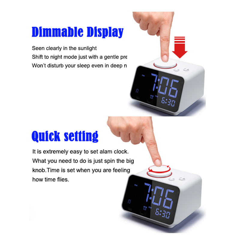 Homtime Alarm Clock with Bluetooth Speaker and Type-C/USB A Charging Ports,Multifunction