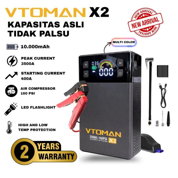 VTOMAN X2 Jump Start & Pompa 10.000 mAh 32Wh Pompa Angin 160Psi Jump Starter Aki Powerbank Portable