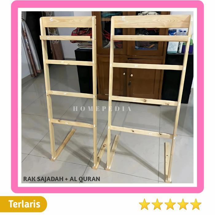 Rak Sajadah + Al Quran / Rak Sarung Kayu / Organizer / Rak Quran Tbk