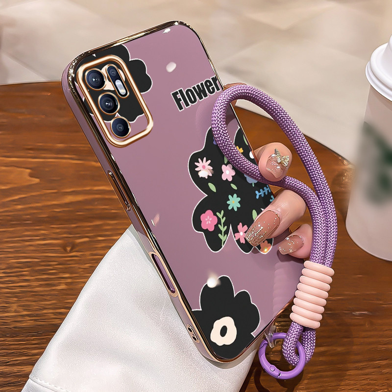 Casing Untuk OPPO Reno 6 4G Reno 6 5G Case Casing pola bunga hitam Kasing HP Kesing mewah Silikon So