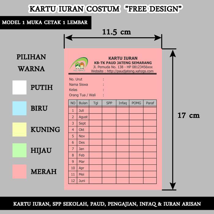"New" cetak KARTU IURAN RT, Kartu SPP, Absesnsi, Kartu Iuran custom - iuran