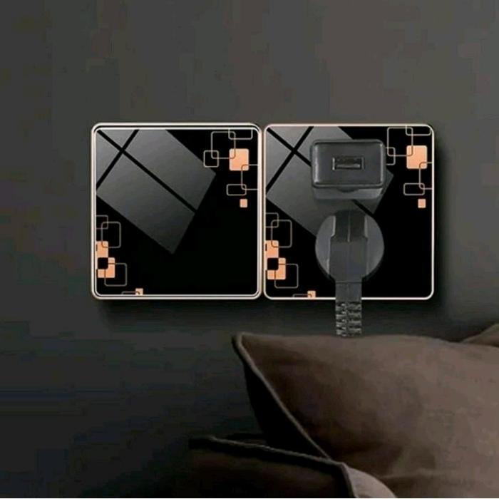 Berkualitas saklar lampu rumah saklar listrik modern hitam motif 1 way
