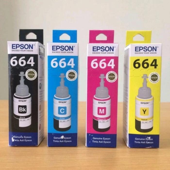 Epson Tinta Printer 664 Original L355 L360 L365 L455 L550 L555 L565 70ml Hitam Magenta Kuning Cyan