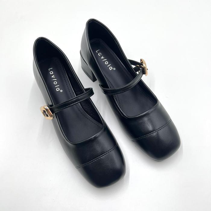 Laviola 5151 FFK Sepatu Pantofel Wanita Hak Kotak Tinggi 4 cm Warna Hitam Ukuran 36 Sepatu Pantofel 