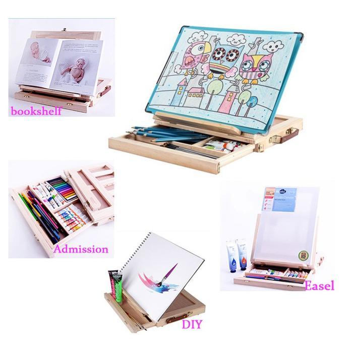 Premium Stand Kayu Lukis Portable Meja Lipat Easel Meja Lukis Set Menggambar Original