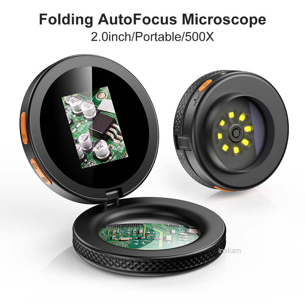 Mikroskop Autofokus Mini 500X Pembesar Mikroskop Digital dengan Kaca Pembesar 2.0 inci 2MP USB