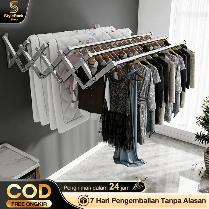 Jemuran Baju Tempel Dinding Jemuran Pakaian Lipat Stainless Stee Jemuran Tempel Dinding Multilayer
