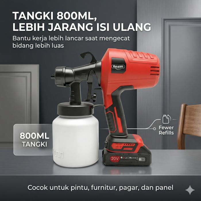REAIM Spray Gun Cat Semprot 800ML Cordless Baterai Sprayer Cat Elektrik Mesin Cat Semprot Portable