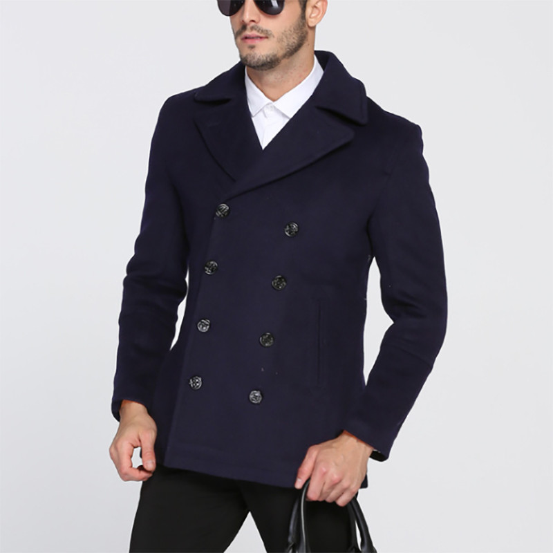 Expensive Luxury Winter Peacoat Men Short Trench Coat Wool Double