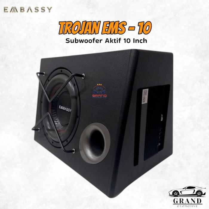 Subwoofer Aktif 10 Inch Bassbox Embassy Trojan Ems-10 Speaker Mobil Car Audio