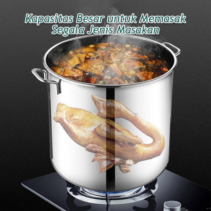 Qiek Panci Jumbo Stainless Steel 304 Panci Dandang Tebal Panci Bakso Stockpot Panci Kukus Panci