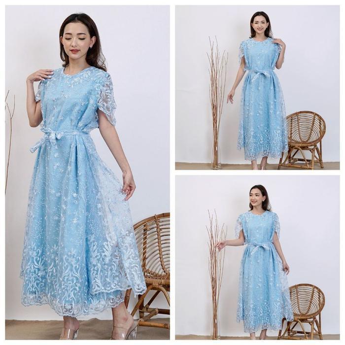 Long Dress Nagita Brukat Tile Bordir Mutiara Gliter LongDress Tille Tulle Brokat