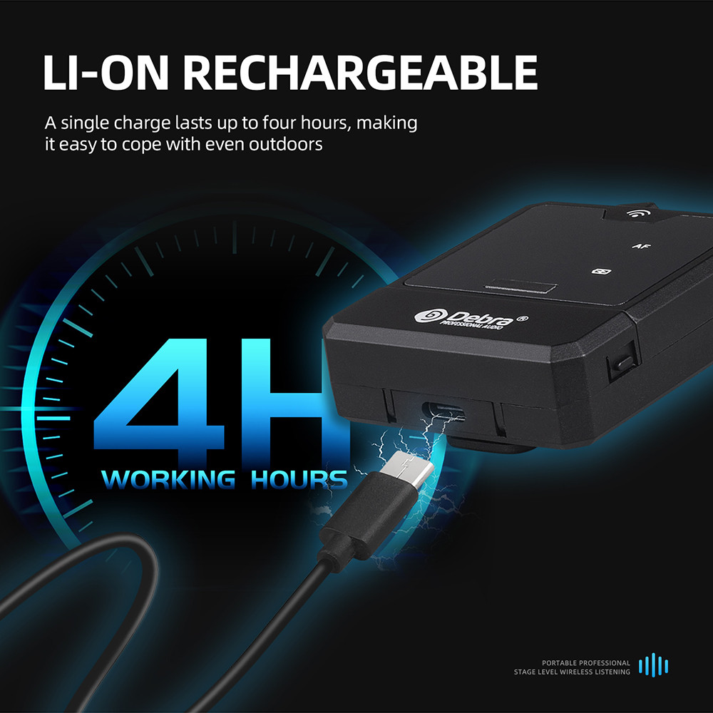 Debra Wireless In-Ear Monitoring System Rechargeable IEM Audio-Mini UHF Monitor System for Music