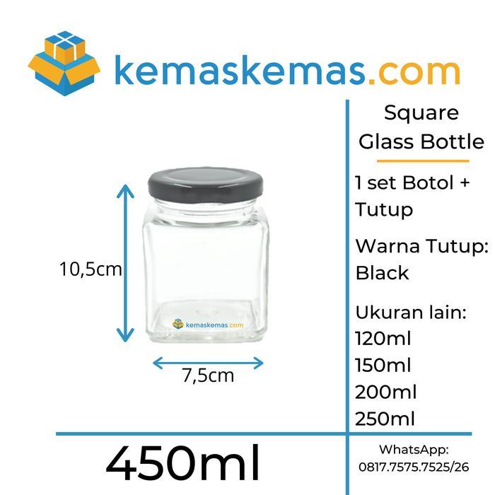 450ml Botol Kaca Square / Jar Kaca Kotak / Jar Saffron + Tutup