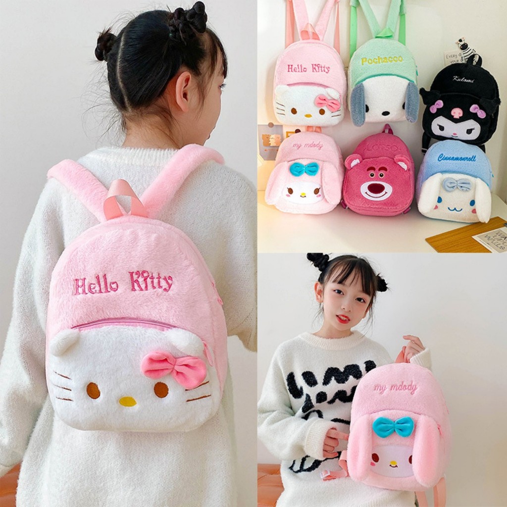 Sanrio Cartoon Lovely Hello Kitty Plush Backpack Cinnamoroll Kuromi Girl Heart Large Capacity My