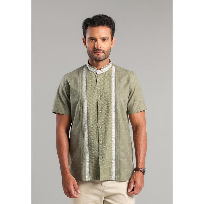 MOC Koko Lengan Kemeja Koko Pria Lengan Pendek Warna Olive Ukuran S Lengan Pendek Pria Jabbar - Oliv