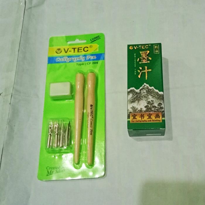 Pen Tinta Kaligrafi Paket Alat Kaligrafi dengan 4 Mata Pena dan Tinta Hitam 50 ml Paket Alat Kaligra
