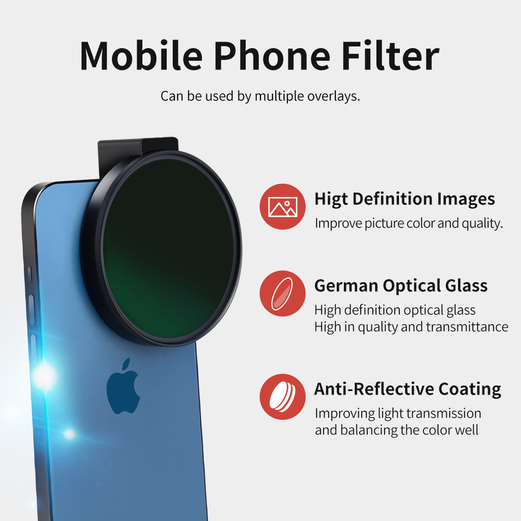 Mecoright Smartphone Filter 72mm Ring Cold Shoe phone holder CPL ND GND For Samsung Huawei iPhone