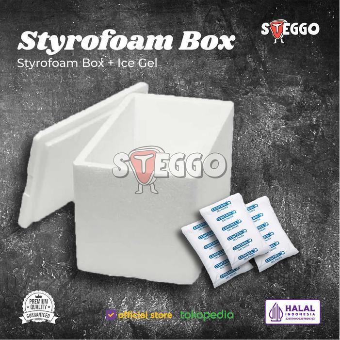 Steggo Styrofoam Box 3 Liter + Ice Gel Ukuran 34x30x25cm Thermal Bag 24x17x27cm Halal Indonesia