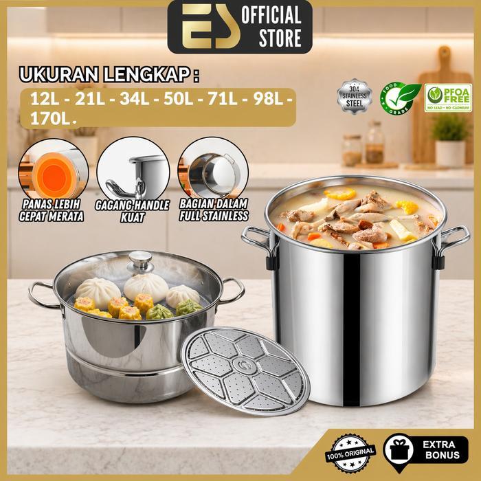 Es Dandang Bakso Stockpot Langseng Kukus Stainless 304 Tebal Kapasitas Besar Bisa Untuk Mengukus