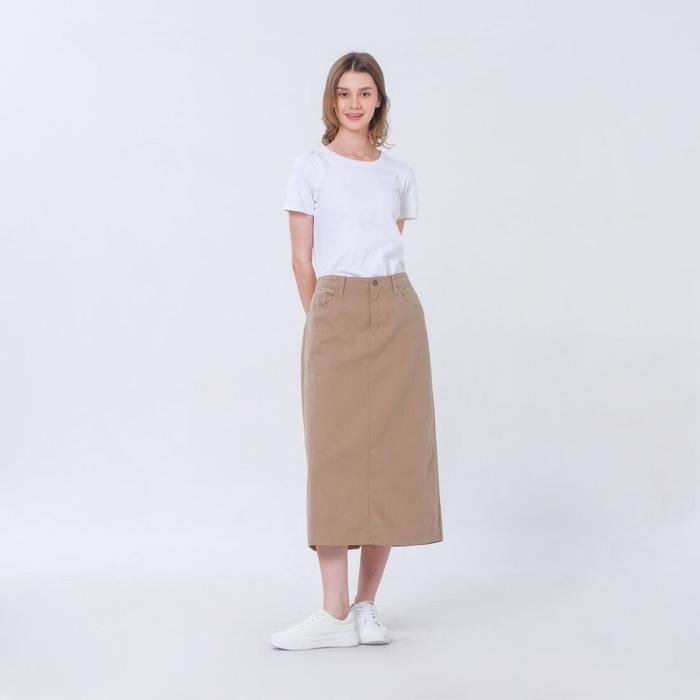 Valday Khaki Skirt Rok Katun Twill Warna Khaki Model Kasual Ukuran S, Nyaman untuk Sehari-hari Rok K