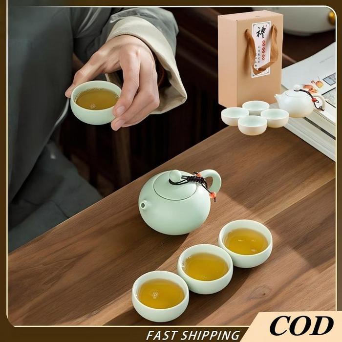CHINESE TEA POT SET CERAMIC 4 CUP / TEKO TEH AQINGCHINESE TEA POT SET CERAMIC 4 CUP / TEKO TEH CHINA