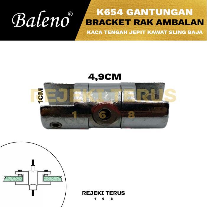 Gantungan K654 Bracket Rak Ambalan Kaca Tengah Jepit Kawat Sling Baja