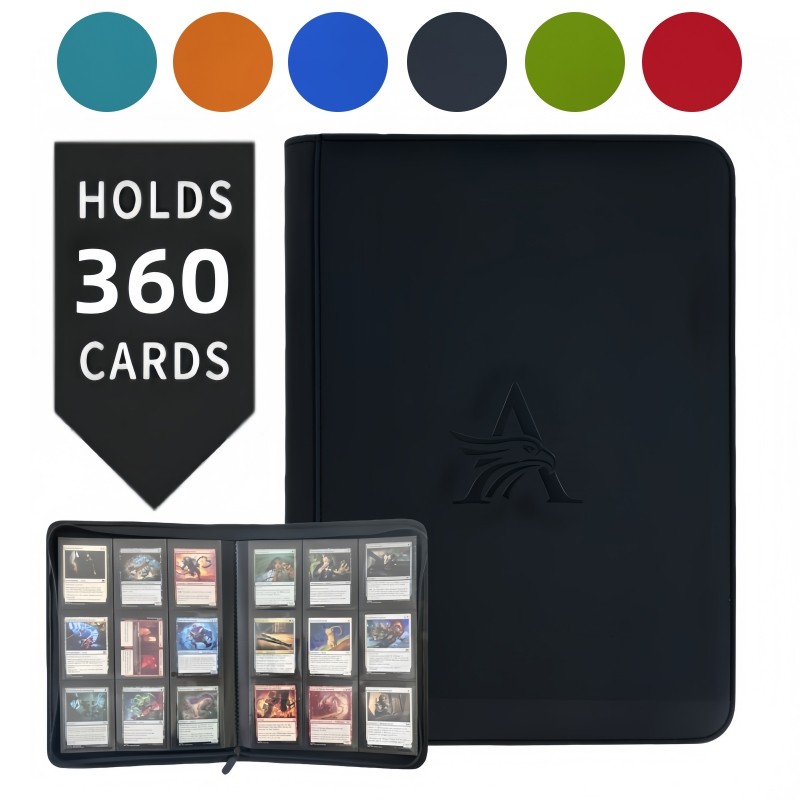 9 Pocket Card Binder, Premium Zip Trading Card Binder, 360 Double Sided Pocket PU Collection Binder,