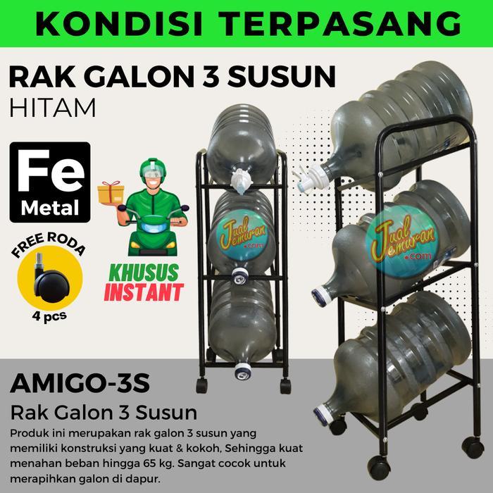 yumnastoree.id [TERPASANG] Rak Galon Air Minum Besi 3 Susun / Rak Galon Miring 3 Tingkat