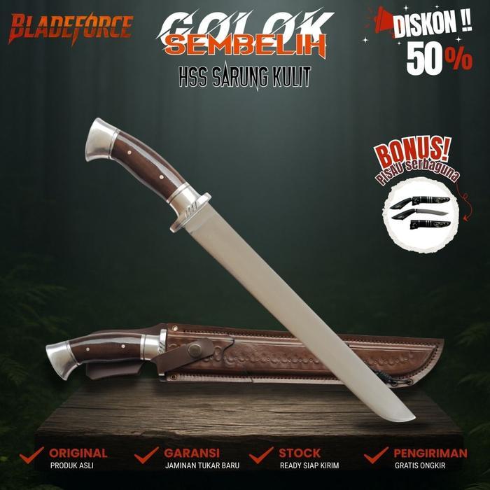 ` Golok Sembelih Straight 30 cm Baja HSS Sarung Kulit Asli
