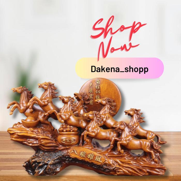 Bisa E-Katalog Dakena - Patung Kuda Feng Shui - Coklat Pajangan 8 Kuda Pembawa Hoki, Sukses &