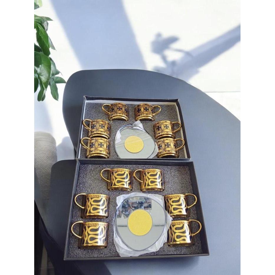 Cangkir Keramik Set 6 in 1 Gelas Hias Keramik Satu Set 6 Pcs emas