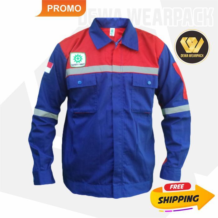 WEARPACK SAFETY BAJU PAKAIAN BENGKEL ATASAN WARNA BIRU MERAH