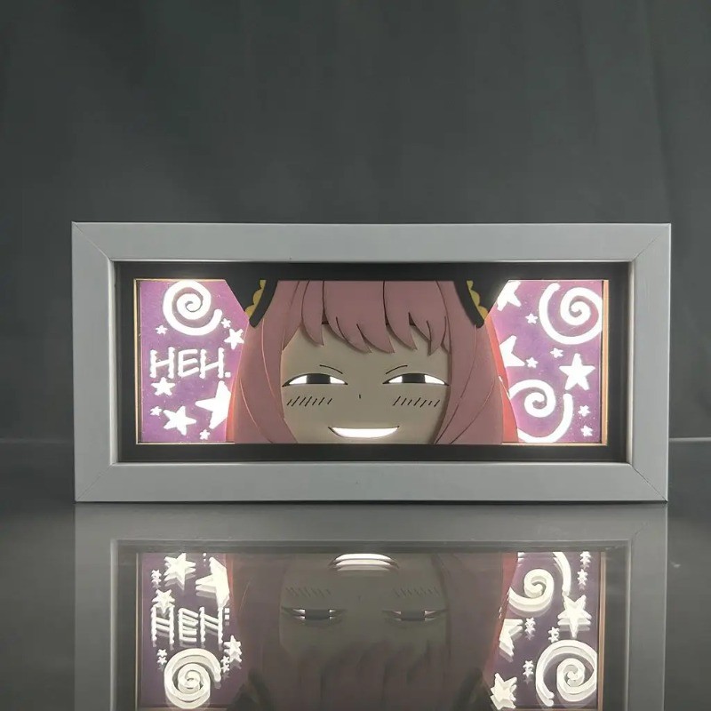 FAMILY Anime Paper Carving Lamp Anya Forger Kawaii Paper Cut Shadow Box Bedroom Decoration Led Light