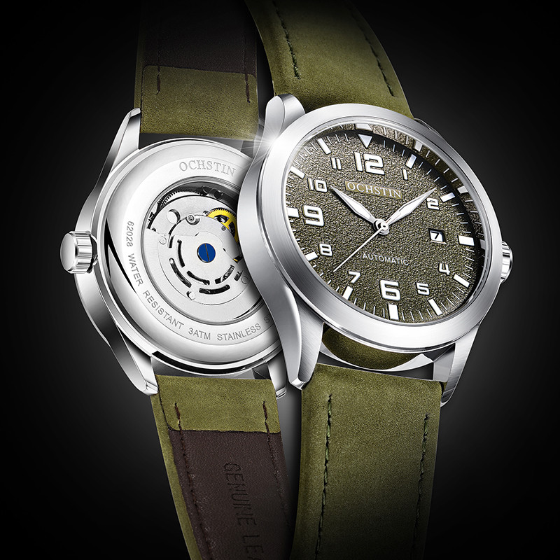 OCHSTIN Automatic Mechanical Watches Men Leather Strap Calendar Mechanical Wristwatches Fashion
