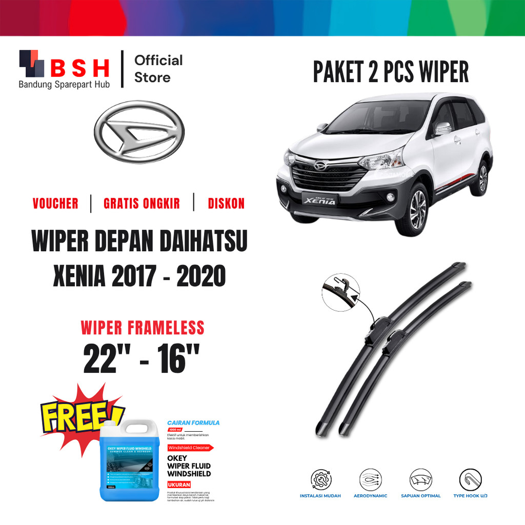 Wiper Daihatsu Xenia 2017-2020 Frameless Kaca Depan Mobil Free Wiper Fluid
