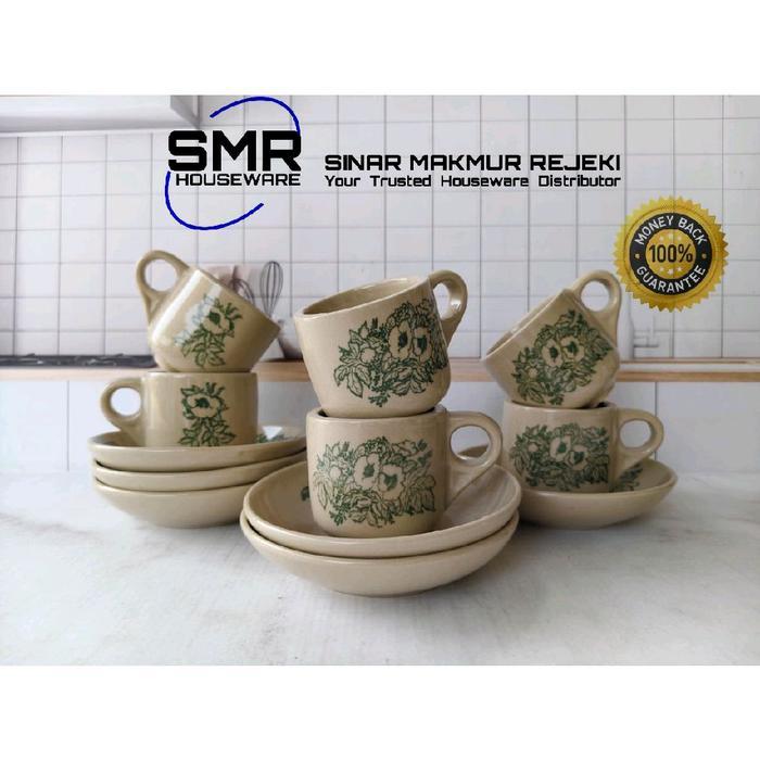 Khusus Gosend Cangkir Kopi Keramik Motif Bunga 6 Pcs + Saucer Gelas Keramik Jadul Unik