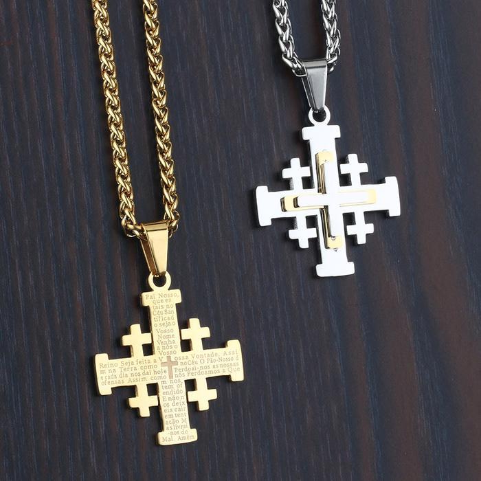 IMPORT Diyalo Jerusalem Crusaders Cross Pendant Necklace Medieval Stainless Steel Necklace Religious